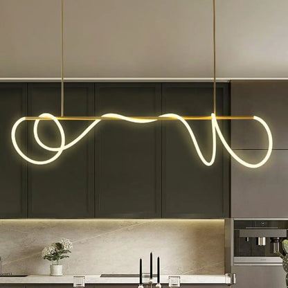 DecorBites™ Acrylic Flex Tube Suspension Light: Minimalist LED Island Lamp in Gold with Linear Arm - Warm/White/Natural Light