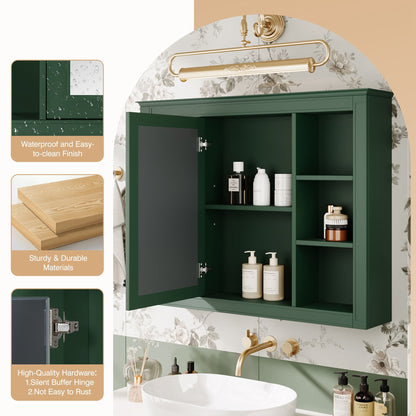 Wall Mounted Medicine Cabinet With Mirror, Storage Cabinet Featuring 6 Open Shelves And Adjustable Interior