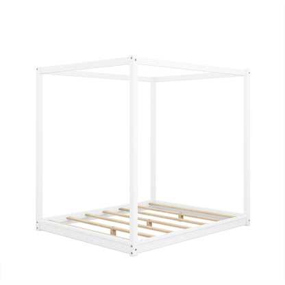 Wood Canopy Platform Bed With Support Legs And Airflow Slats