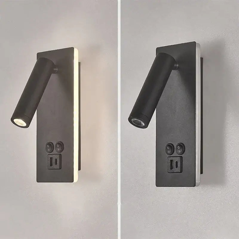 Adjustable black brass wall lamp with usb port for bedroom