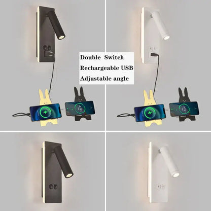 Adjustable black brass wall lamp with usb port for bedroom
