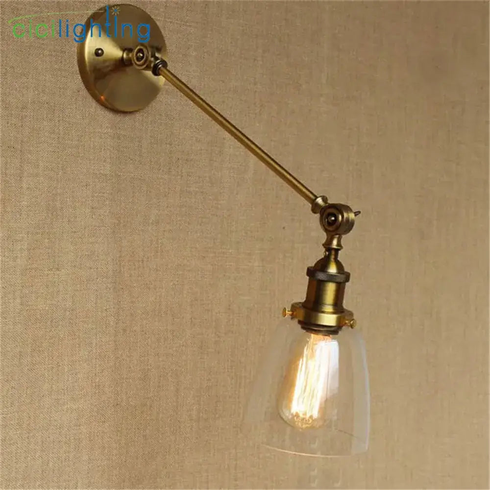 Adjustable brass wall sconce with glass dome bedroom wall lamp