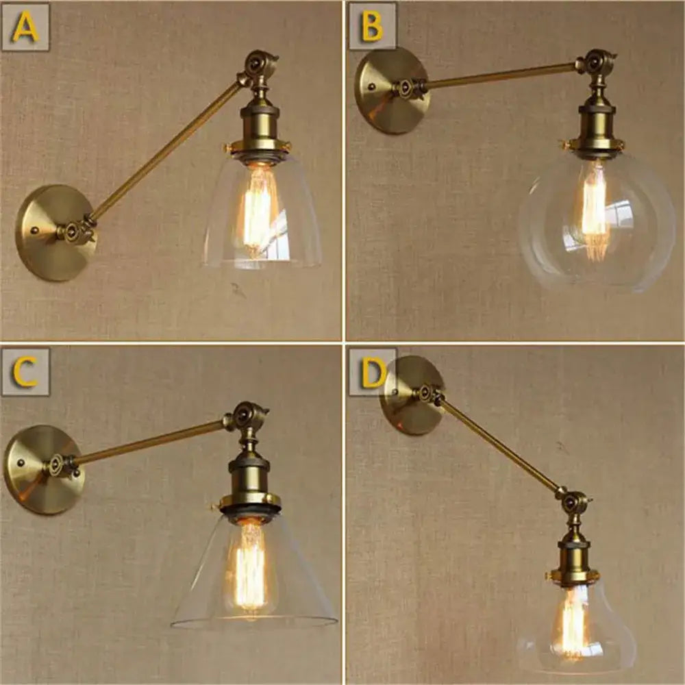 Adjustable brass wall sconce with glass dome bedroom wall lamp