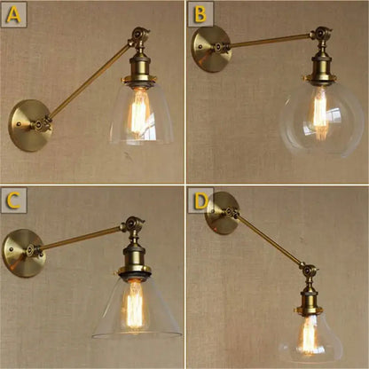 Adjustable brass wall sconce with glass dome bedroom wall lamp