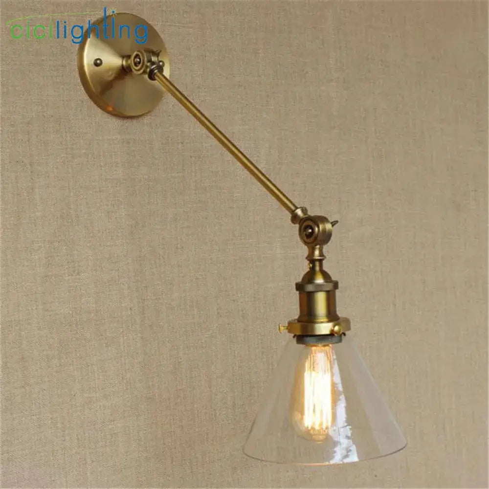 Adjustable brass wall sconce with glass dome bedroom wall lamp