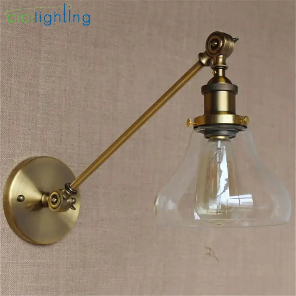 Adjustable brass wall sconce with glass dome bedroom wall lamp