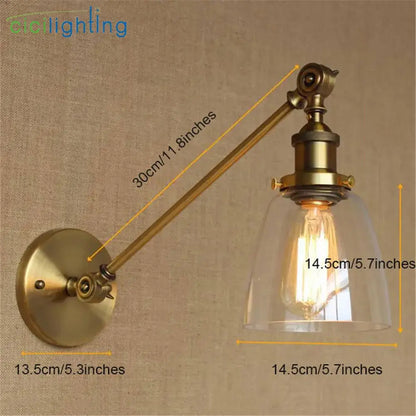 Adjustable brass wall sconce with glass dome bedroom wall lamp