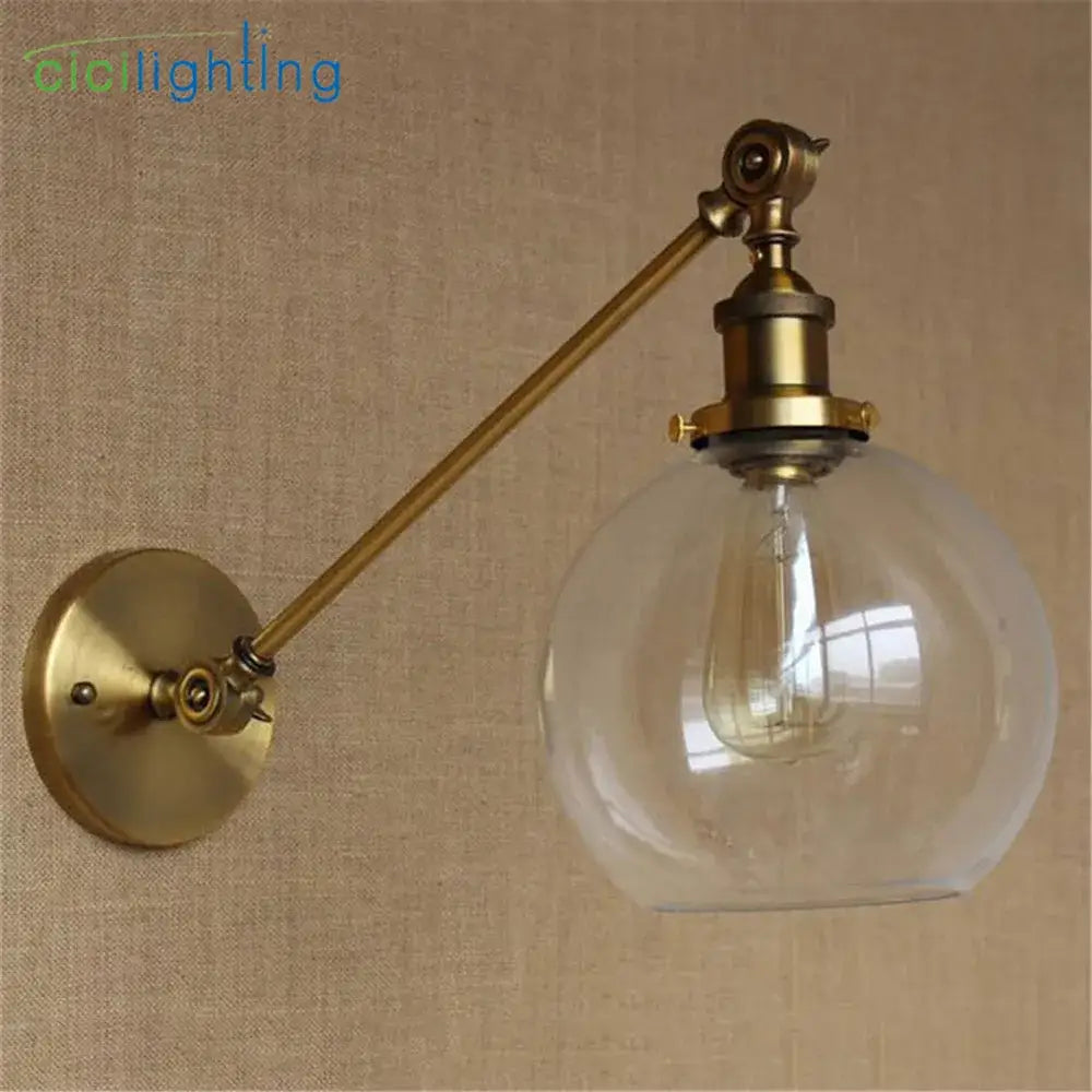 Adjustable brass wall sconce with glass dome bedroom wall lamp