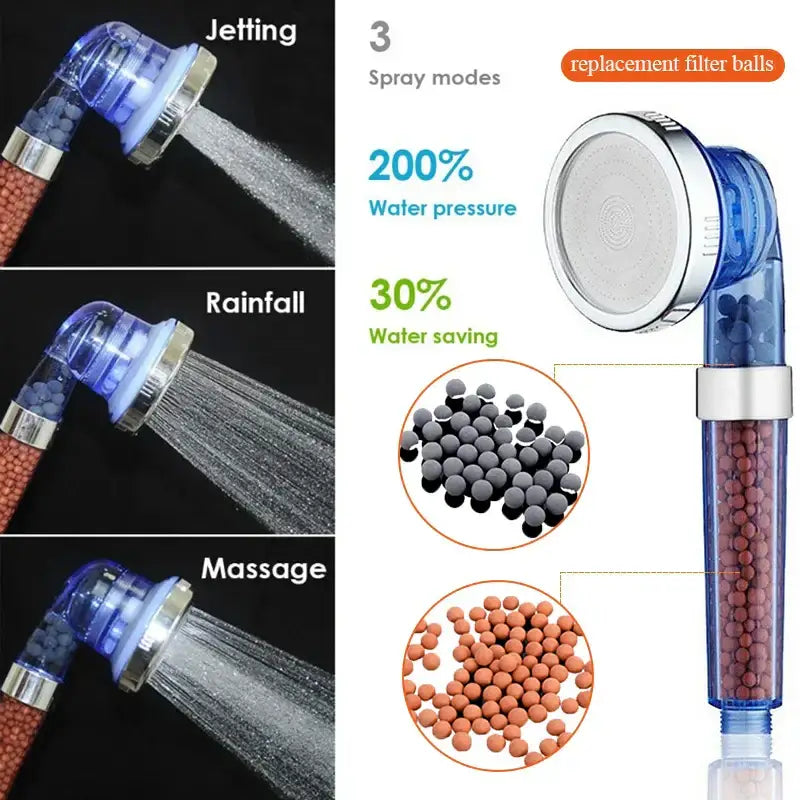 Adjustable high pressure shower head with filter beads for bathroom