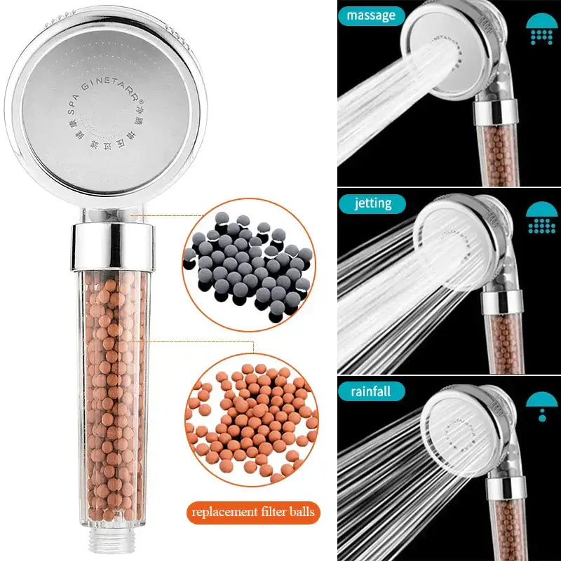 Adjustable jetting shower head bathroom high pressure filtered beads