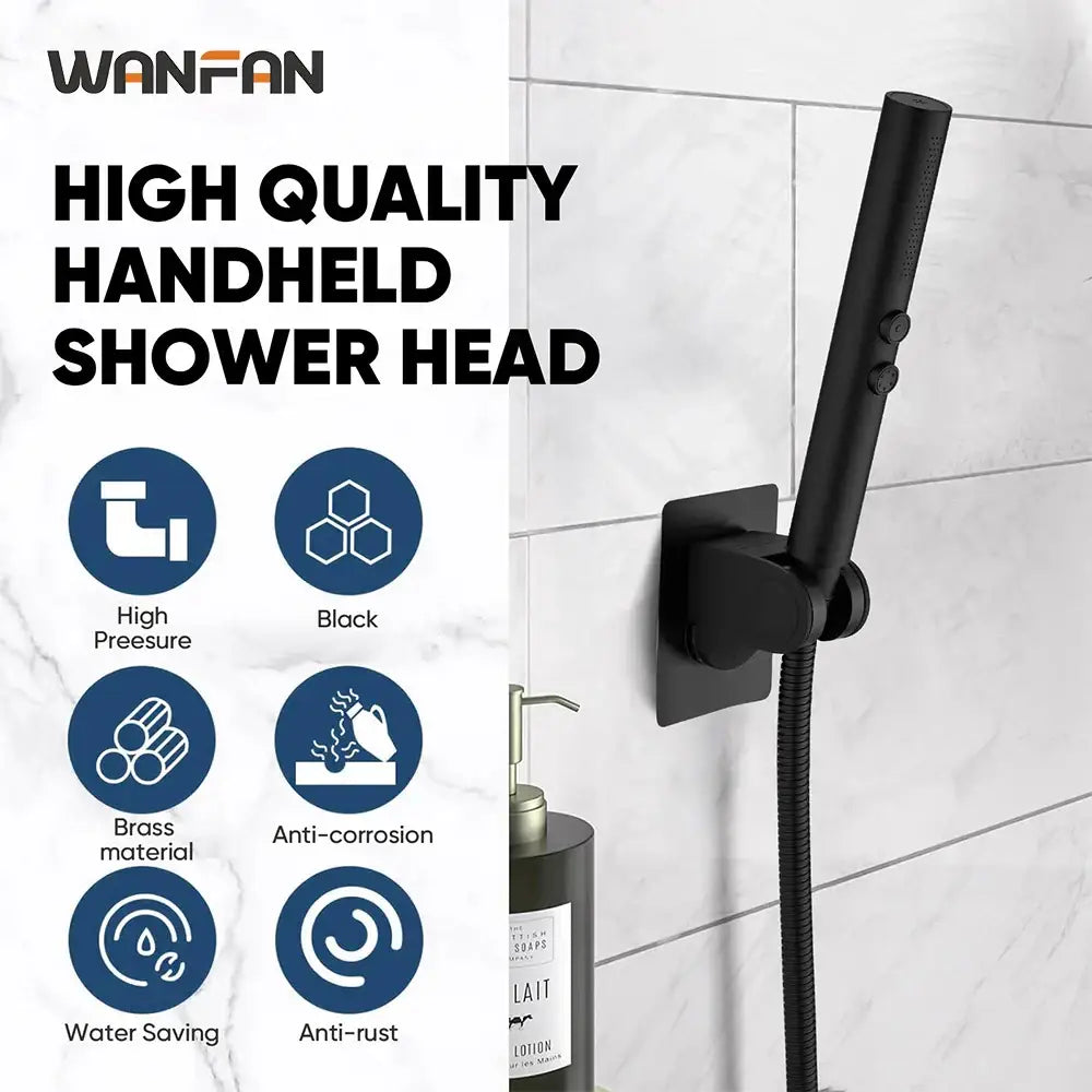 Adjustable matte black stainless steel shower head bathroom spray
