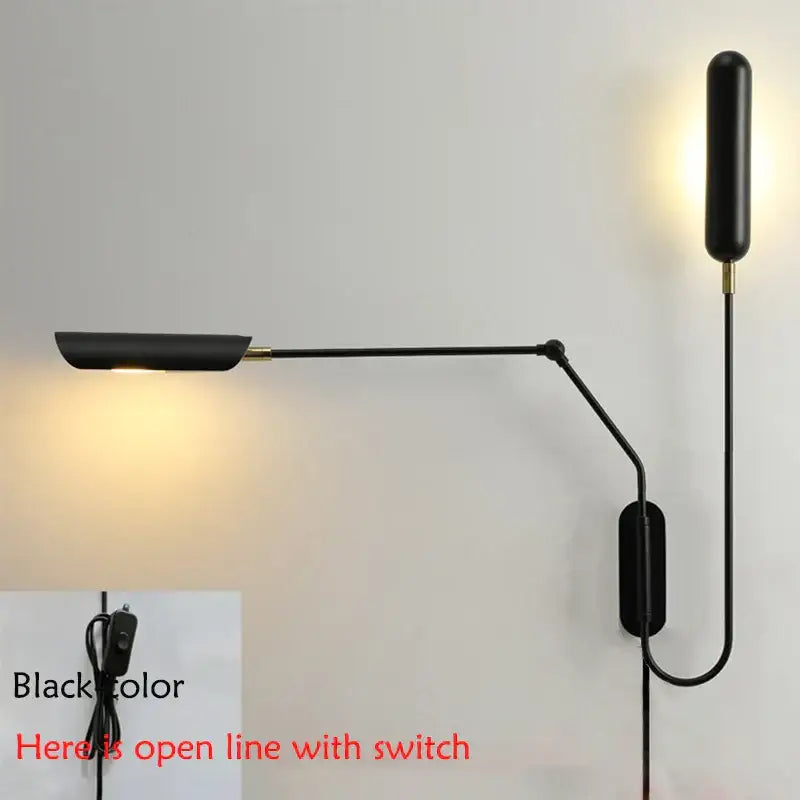 Adjustable retro wall lamp black bedroom reading light