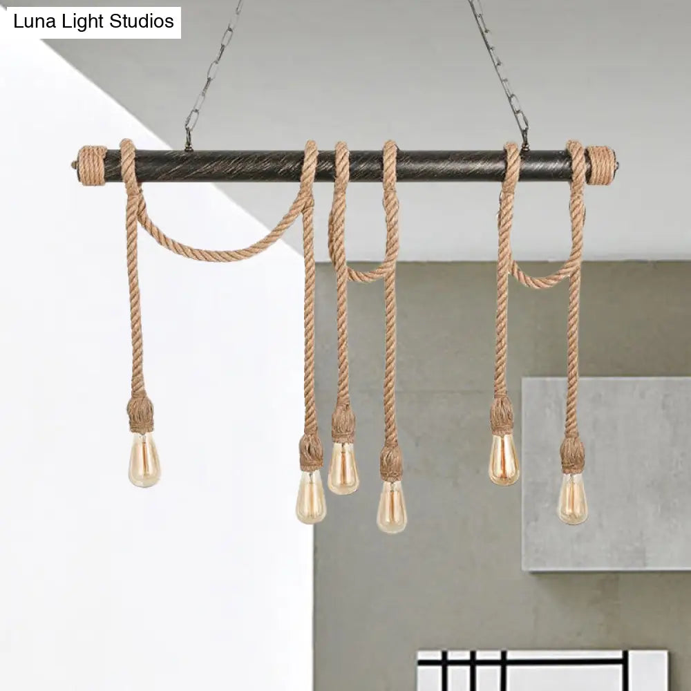 DecorBites™ Adjustable Rope Exposed Island Light - Retro Industrial 5/6-Light - Beige/Light Yellow
