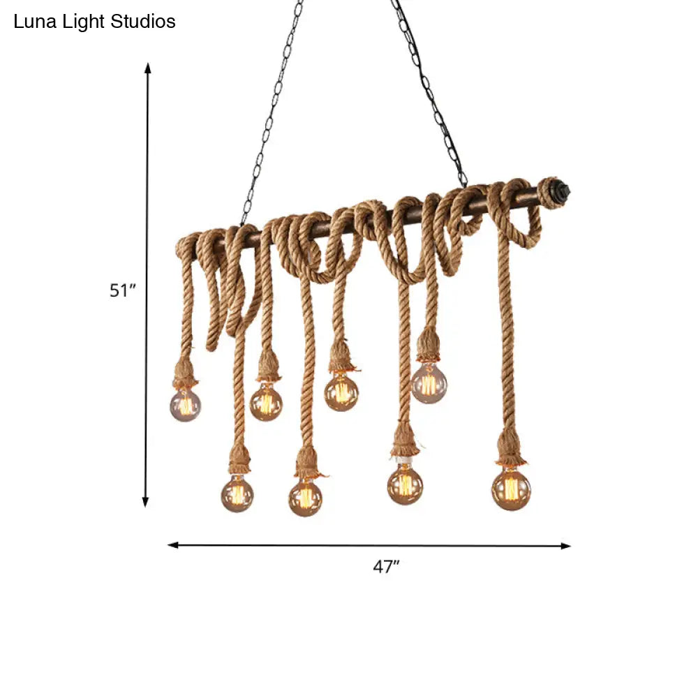 DecorBites™ Adjustable Rope Exposed Island Light - Retro Industrial 5/6-Light - Beige/Light Yellow