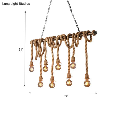 DecorBites™ Adjustable Rope Exposed Island Light - Retro Industrial 5/6-Light - Beige/Light Yellow