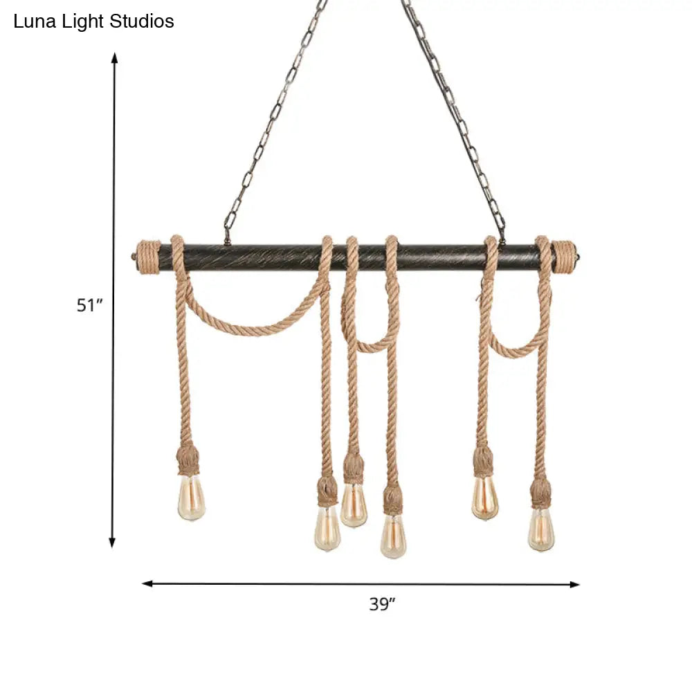 DecorBites™ Adjustable Rope Exposed Island Light - Retro Industrial 5/6-Light - Beige/Light Yellow
