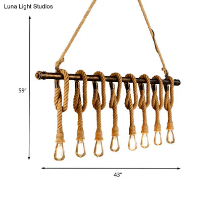 DecorBites™ Adjustable Rope Exposed Island Light - Retro Industrial 5/6-Light - Beige/Light Yellow