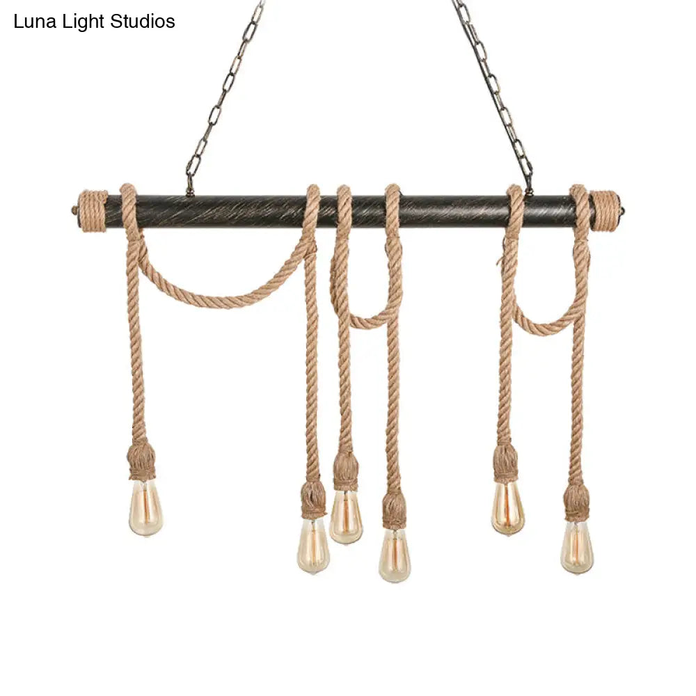 DecorBites™ Adjustable Rope Exposed Island Light - Retro Industrial 5/6-Light - Beige/Light Yellow