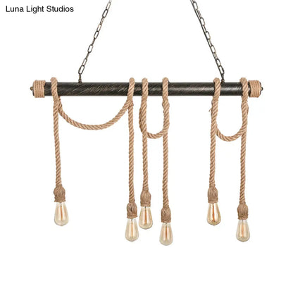 DecorBites™ Adjustable Rope Exposed Island Light - Retro Industrial 5/6-Light - Beige/Light Yellow