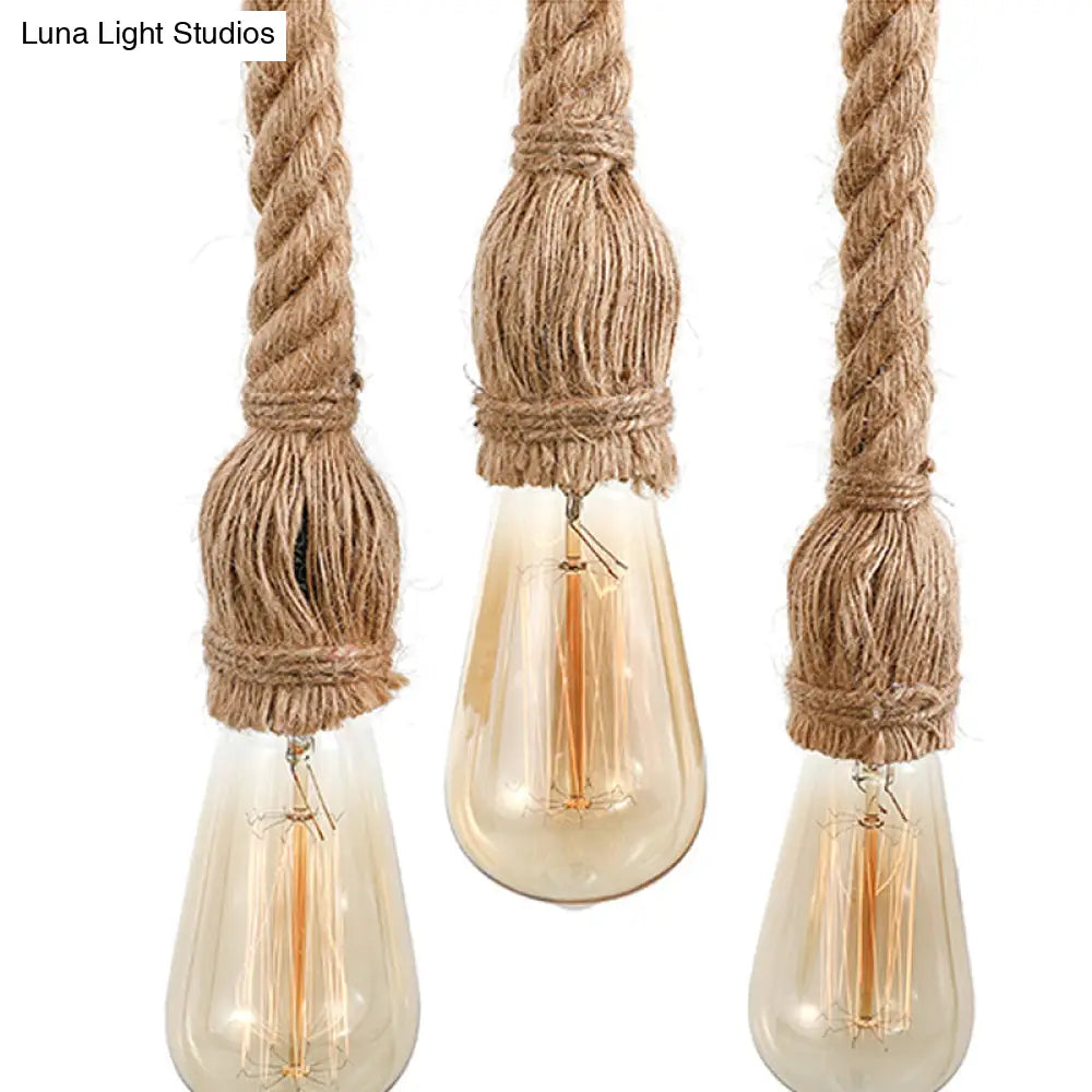 DecorBites™ Adjustable Rope Exposed Island Light - Retro Industrial 5/6-Light - Beige/Light Yellow