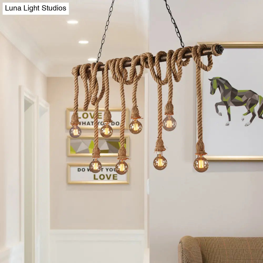 DecorBites™ Adjustable Rope Exposed Island Light - Retro Industrial 5/6-Light - Beige/Light Yellow