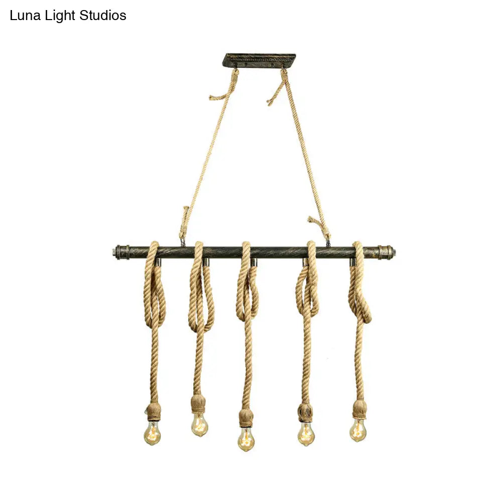 DecorBites™ Adjustable Rope Exposed Island Light - Retro Industrial 5/6-Light - Beige/Light Yellow