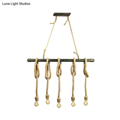 DecorBites™ Adjustable Rope Exposed Island Light - Retro Industrial 5/6-Light - Beige/Light Yellow