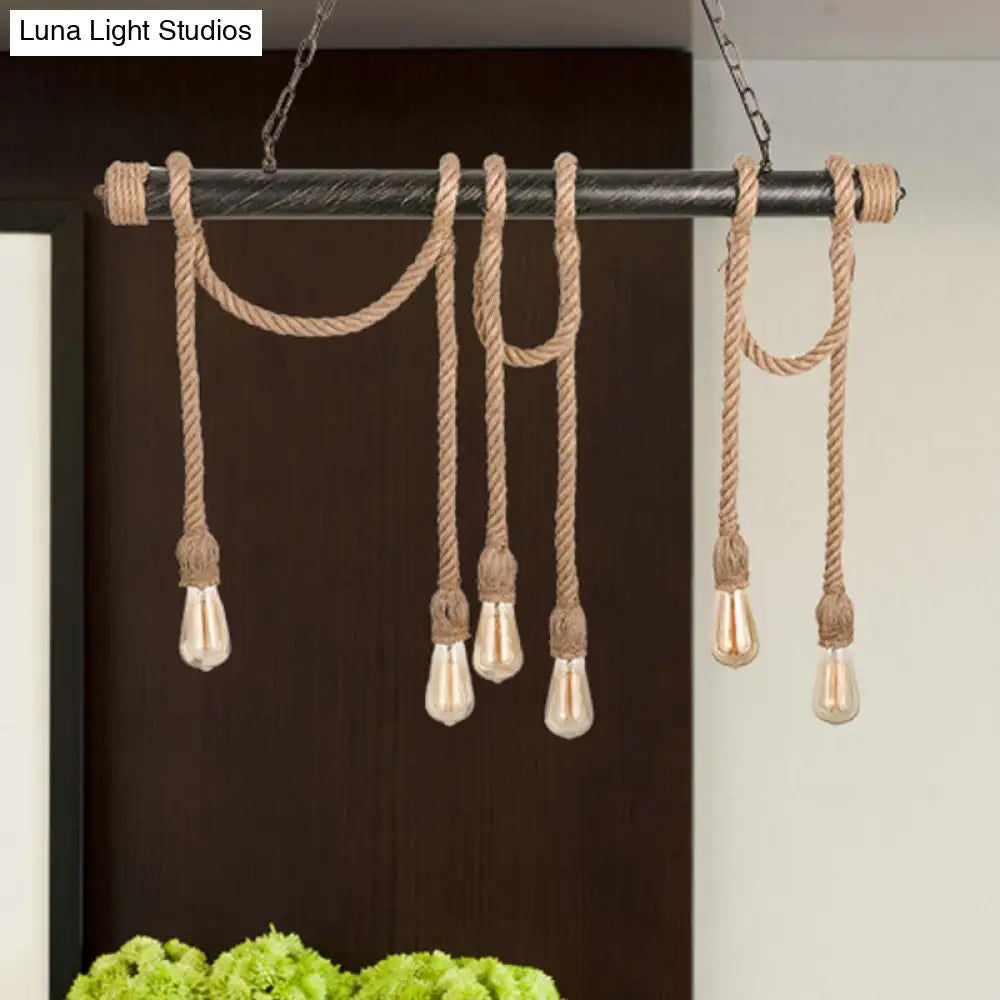 DecorBites™ Adjustable Rope Exposed Island Light - Retro Industrial 5/6-Light - Beige/Light Yellow