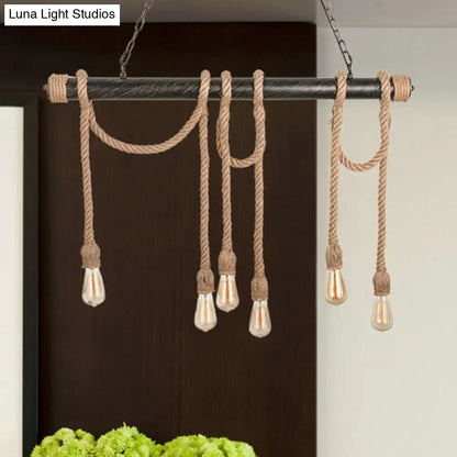 DecorBites™ Adjustable Rope Exposed Island Light - Retro Industrial 5/6-Light - Beige/Light Yellow