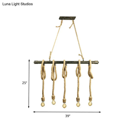 DecorBites™ Adjustable Rope Exposed Island Light - Retro Industrial 5/6-Light - Beige/Light Yellow