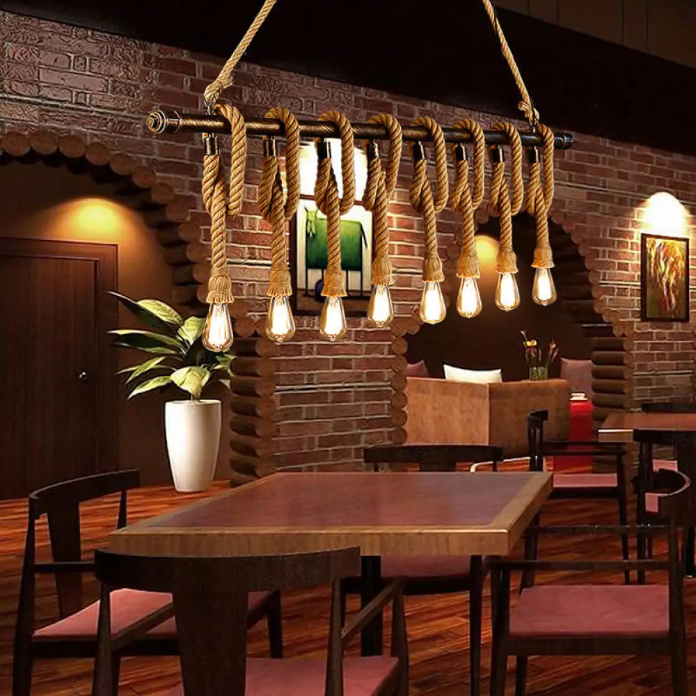 DecorBites™ Adjustable Rope Exposed Island Light - Retro Industrial 5/6-Light - Beige/Light Yellow