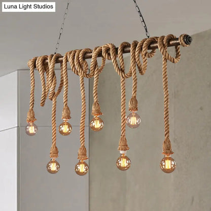 DecorBites™ Adjustable Rope Exposed Island Light - Retro Industrial 5/6-Light - Beige/Light Yellow