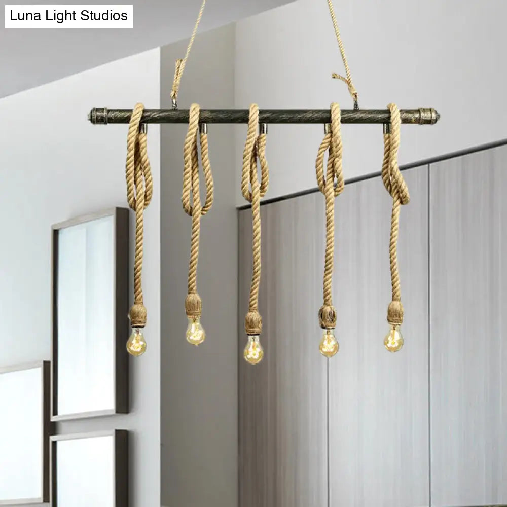 DecorBites™ Adjustable Rope Exposed Island Light - Retro Industrial 5/6-Light - Beige/Light Yellow