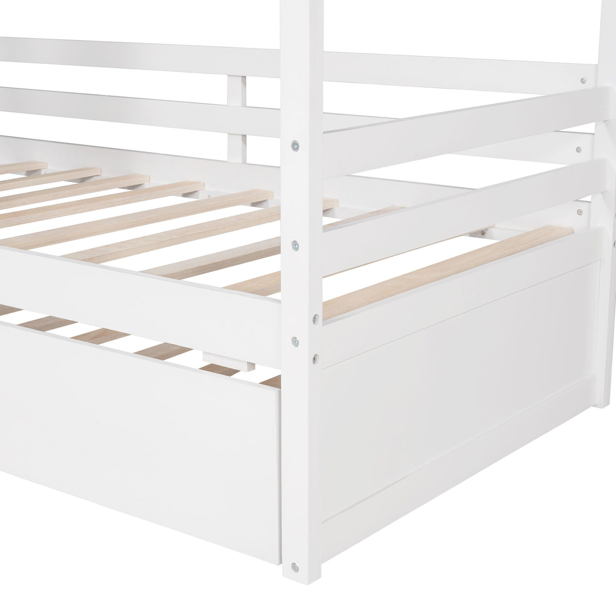 Twin Size Classic House Bed With Twin Size Trundle - White