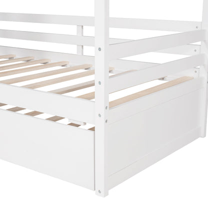 Twin Size Classic House Bed With Twin Size Trundle - White