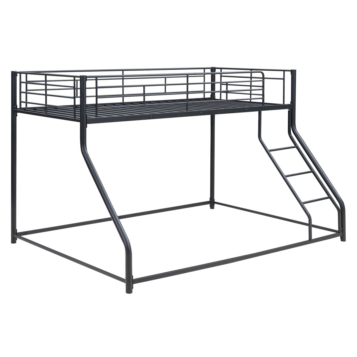 Metal Floor Bunk Bed With Sloped Ladder, Space Saving Design
