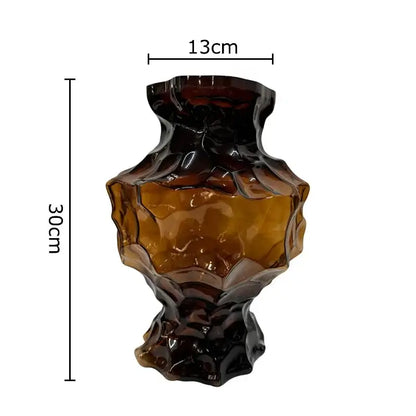 Aesthetic amber irregular glass vase bedroom flower pot