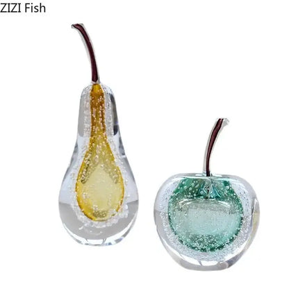 Aesthetic green and gold glass fruit sculpture desk ornament bedroom