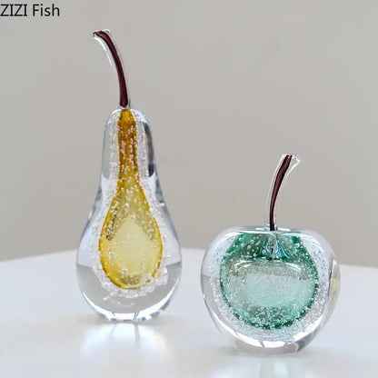 Aesthetic green and gold glass fruit sculpture desk ornament bedroom