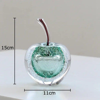 Aesthetic green and gold glass fruit sculpture desk ornament bedroom