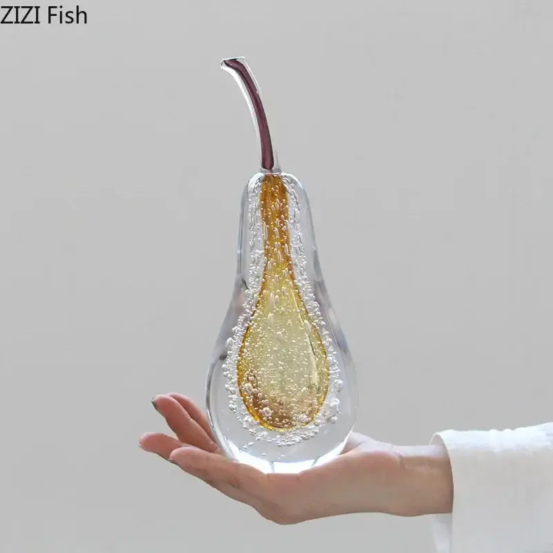Aesthetic green and gold glass fruit sculpture desk ornament bedroom