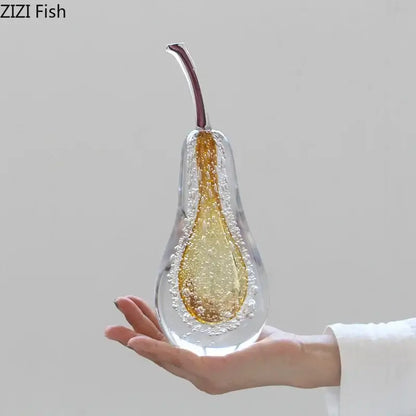 Aesthetic green and gold glass fruit sculpture desk ornament bedroom