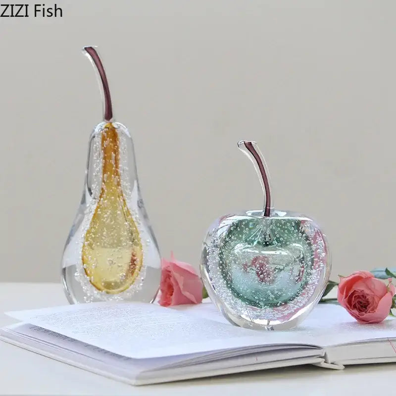 Aesthetic green and gold glass fruit sculpture desk ornament bedroom