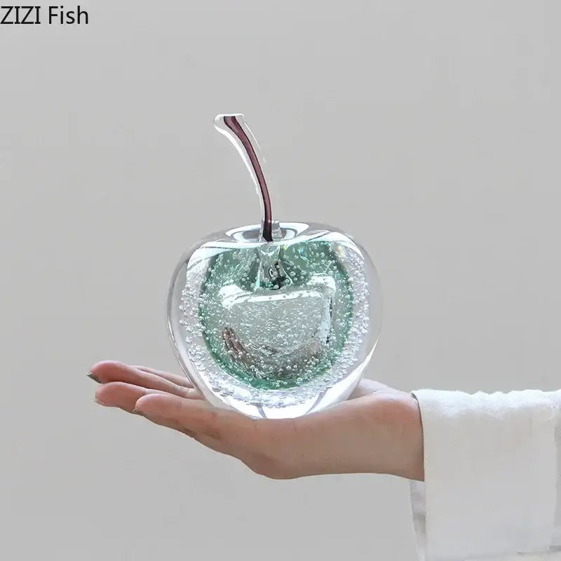 Aesthetic green and gold glass fruit sculpture desk ornament bedroom