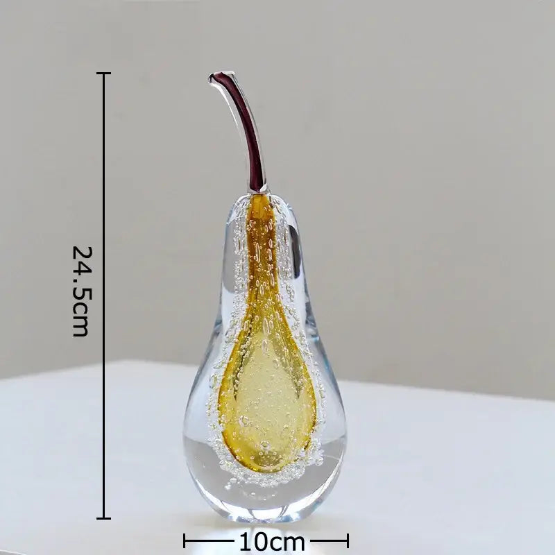 Aesthetic green and gold glass fruit sculpture desk ornament bedroom