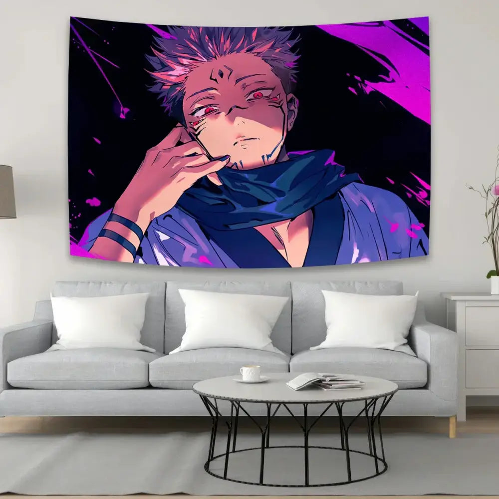 Aesthetic purple & black jujutsu kaisen anime tapestry bedroom wall art