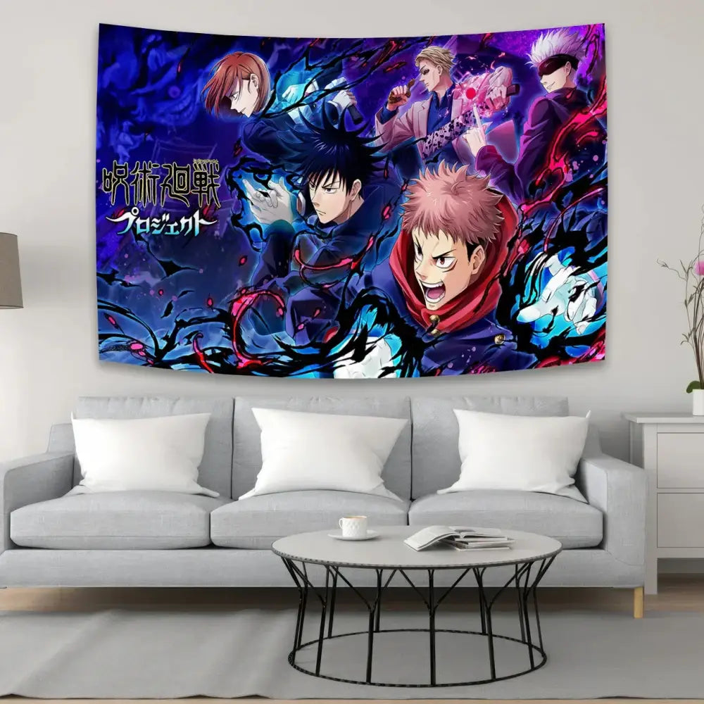 Aesthetic purple & black jujutsu kaisen anime tapestry bedroom wall art