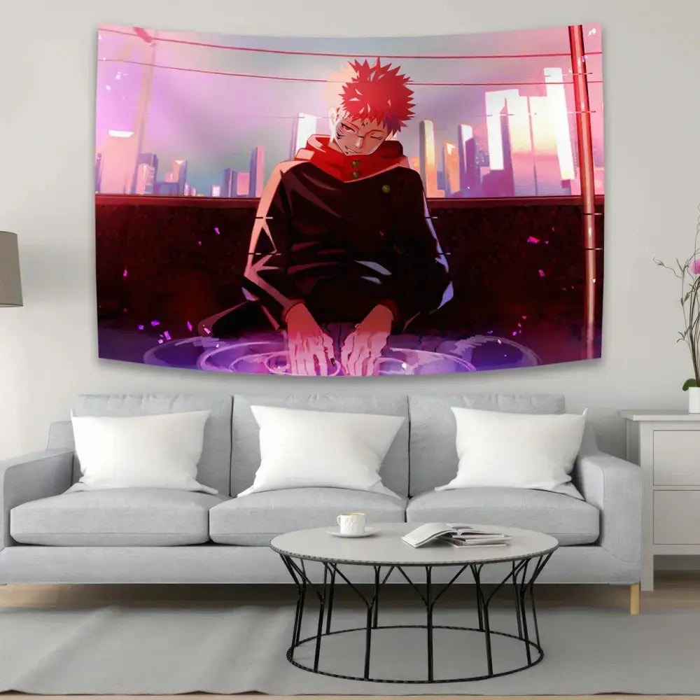 Aesthetic purple & black jujutsu kaisen anime tapestry bedroom wall art