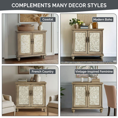 Driscoll - 2 Door Cabinet With Floral Design - Reclaimed Natural