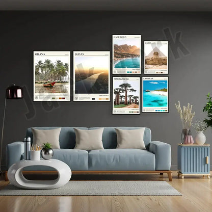 Africa landscape canvas printings set of 6 framed living room art